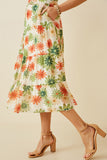 HY6829W GREEN Plus Floral Print Ruffle Neck Layered Sleeve Dress Front