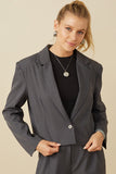HY7379 Charcoal Womens One Button Cropped Blazer Front