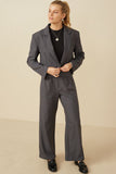 HY7379 Charcoal Womens One Button Cropped Blazer Gif