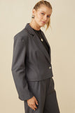 HY7379 Charcoal Womens One Button Cropped Blazer Full Body