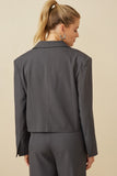 HY7379 Charcoal Womens One Button Cropped Blazer Side