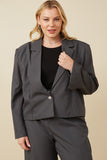 HY7379W Charcoal Plus One Button Cropped Blazer Front