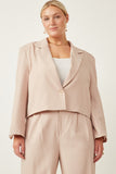 HY7379W Pink Womens One Button Cropped Blazer Front
