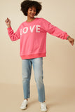 HY7428W Sage Plus Love Patched French Terry Sweatshirt Front