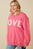 HY7428 PINK Womens Love Patched French Terry Sweatshirt Gif