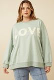 HY7428 PINK Womens Love Patched French Terry Sweatshirt Front
