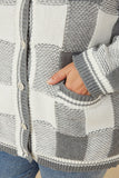 HY7463W Grey Plus Mixed Knit Statement Button Quilted Sweater Cardigan Gif