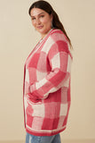 HY7463W Pink Plus Mixed Knit Statement Button Quilted Sweater Cardigan Full Body