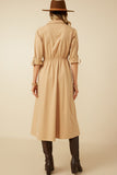 HY7492 Camel Womens Button Up Collared Twill Dress Side