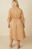 HY7492W Camel Plus Button Up Collared Twill Dress Front
