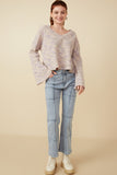 HY7523 Lavender Mix Womens Textured V Neck Drop Should Marled Knit Top Gif