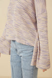 HY7523 Lavender Mix Womens Textured V Neck Drop Should Marled Knit Top Full Body