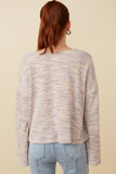 HY7523 Lavender Mix Womens Textured V Neck Drop Should Marled Knit Top Detail