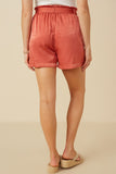 HY7555 Rust Womens Textured Satin Belted Short Side