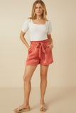 HY7555 Rust Womens Textured Satin Belted Short Back