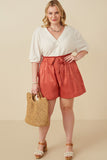 HY7555W Rust Plus Textured Satin Belted Short Detial