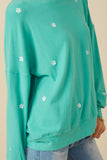 HY7577 Pink Womens Brushed Textured Floral Embroidered Sweatshirt Full Body