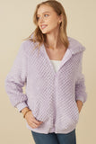 HY7687W Lavender Plus Quilted Plush Hooded Jacket Front
