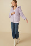 HY7687 Lavender Womens Quilted Plush Hooded Jacket Gif