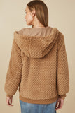 HY7687W Mocha Plus Quilted Plush Hooded Jacket Front