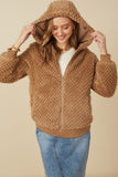 HY7687 Mocha Womens Quilted Plush Hooded Jacket Gif