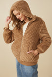 HY7687 Mocha Womens Quilted Plush Hooded Jacket Full Body