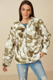 HY7690W Green Plus Camo Print Plush Hooded Jacket Front
