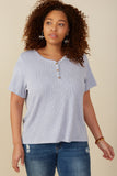 HY8209 Womens Rib Knit Marled Henley Front